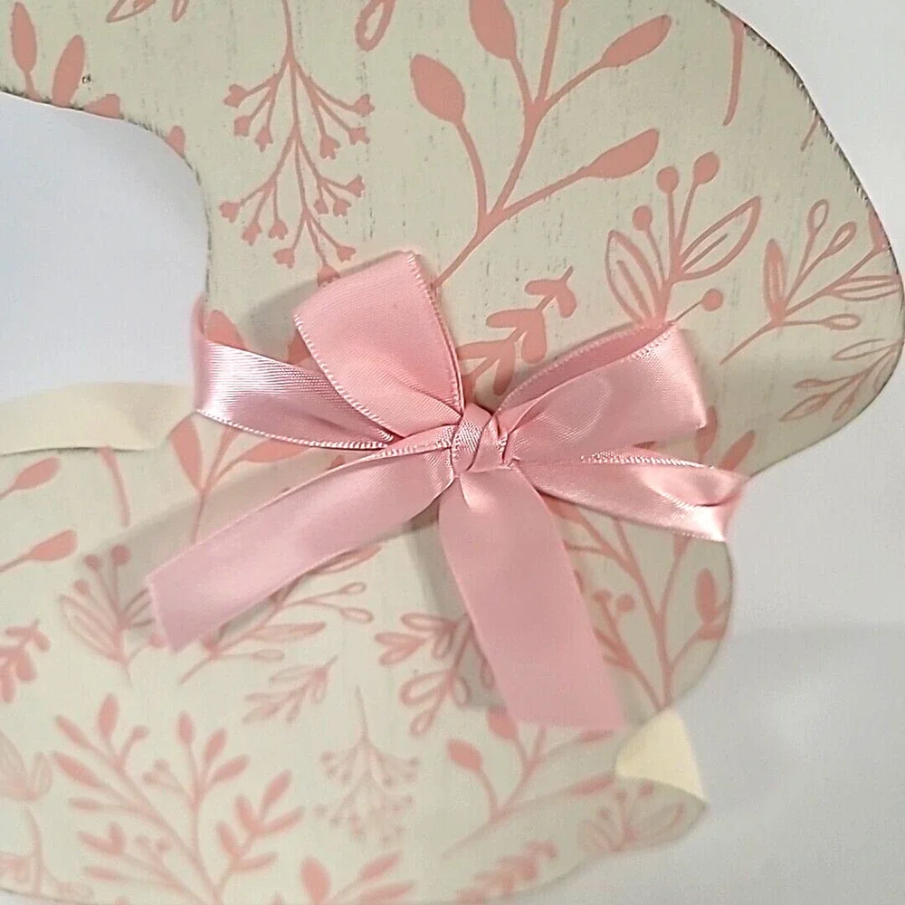 Wooden Pink Easter Bunny Silhouette with Floral Print & Pink Bow‎ 10-5/8